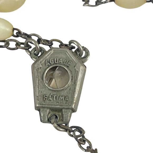 Vintage Catholic Rosary With Cream Beads & Crucifix Pendant Metal Chain Aguaje F - Picture 6 of 6